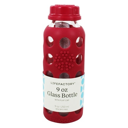 Glass Bottle With Silicone Sleeve 9oz (Flat Cap)
